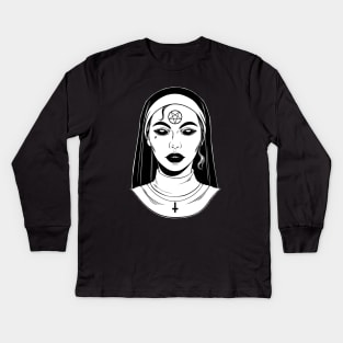 Satanic Nun. Bad Nun Kids Long Sleeve T-Shirt